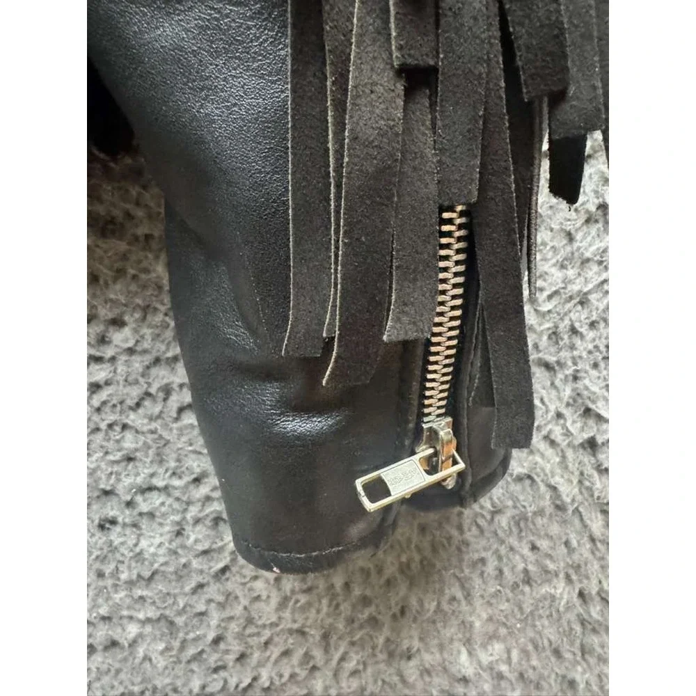 Vintage Suede Leather Fringe Collared‎ Full Zip Biker Jacket Black Mens Size 42